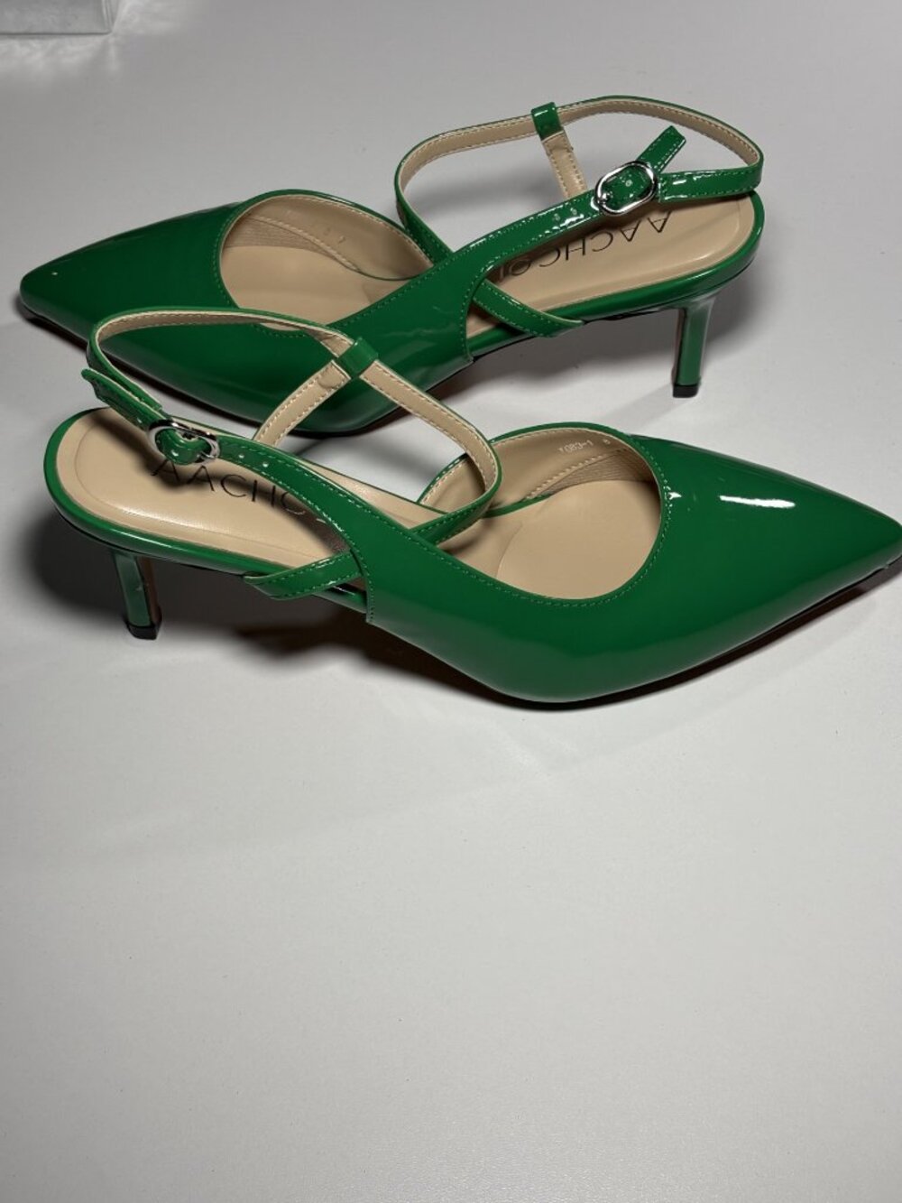 Emerald Green Patent Slingback Kitten Heels Pointed Toe Pumps US 8 Box - Picture 4 of 8
